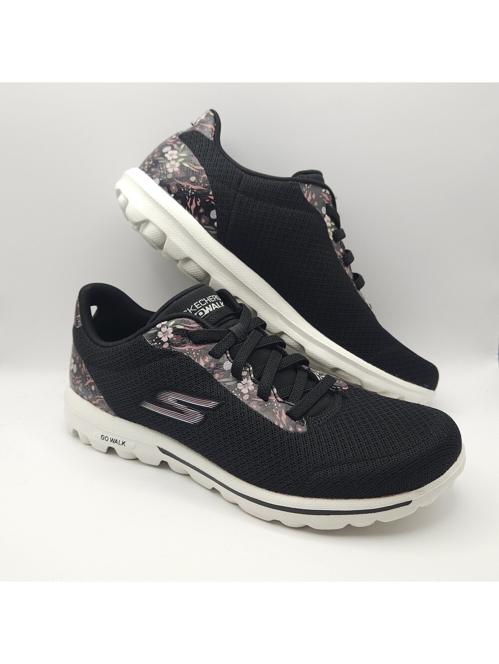 New Skechers Slip-ons Go Walk Classic Washable Black Rose Path Shoes W5.5